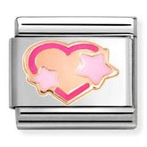 Nomination Composable Classic Link 430202/41 Pink Heart with Stars in 9K Rose Gold & Enamel